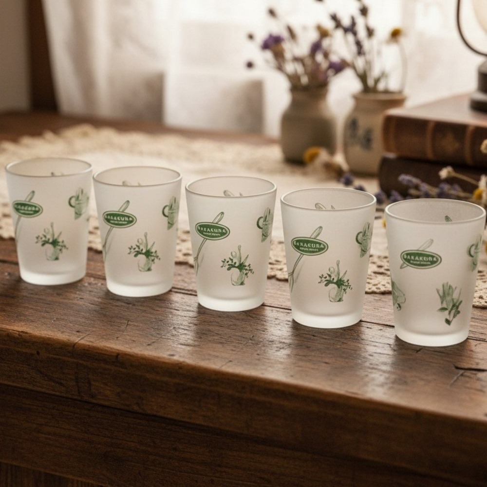 Barakura English Gardens Frosted Glasses, Set of‎ 5, Vintage Floral Tumblers